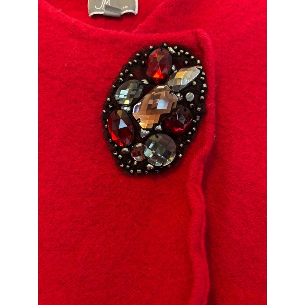 Embellished Red 100% Wool Cropped Jacket Half Sleeve Mid-Century Vibe - Picture 3 of 5